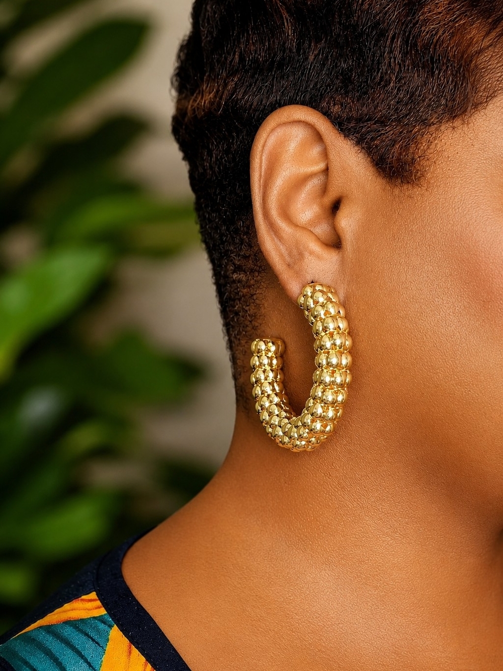Gold Beaded Hoop Earrings - Women Jewelry